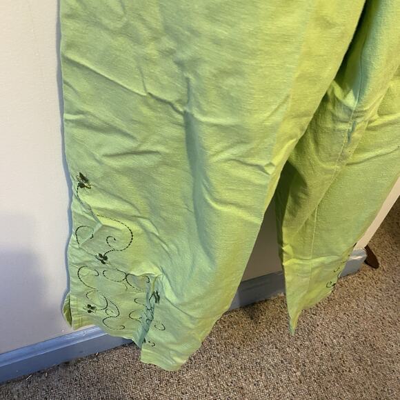ButtonUp Top & CapriPants 2Pcs Set Denim & Co Green Embroidered Resort Lounge L - Picture 10 of 12